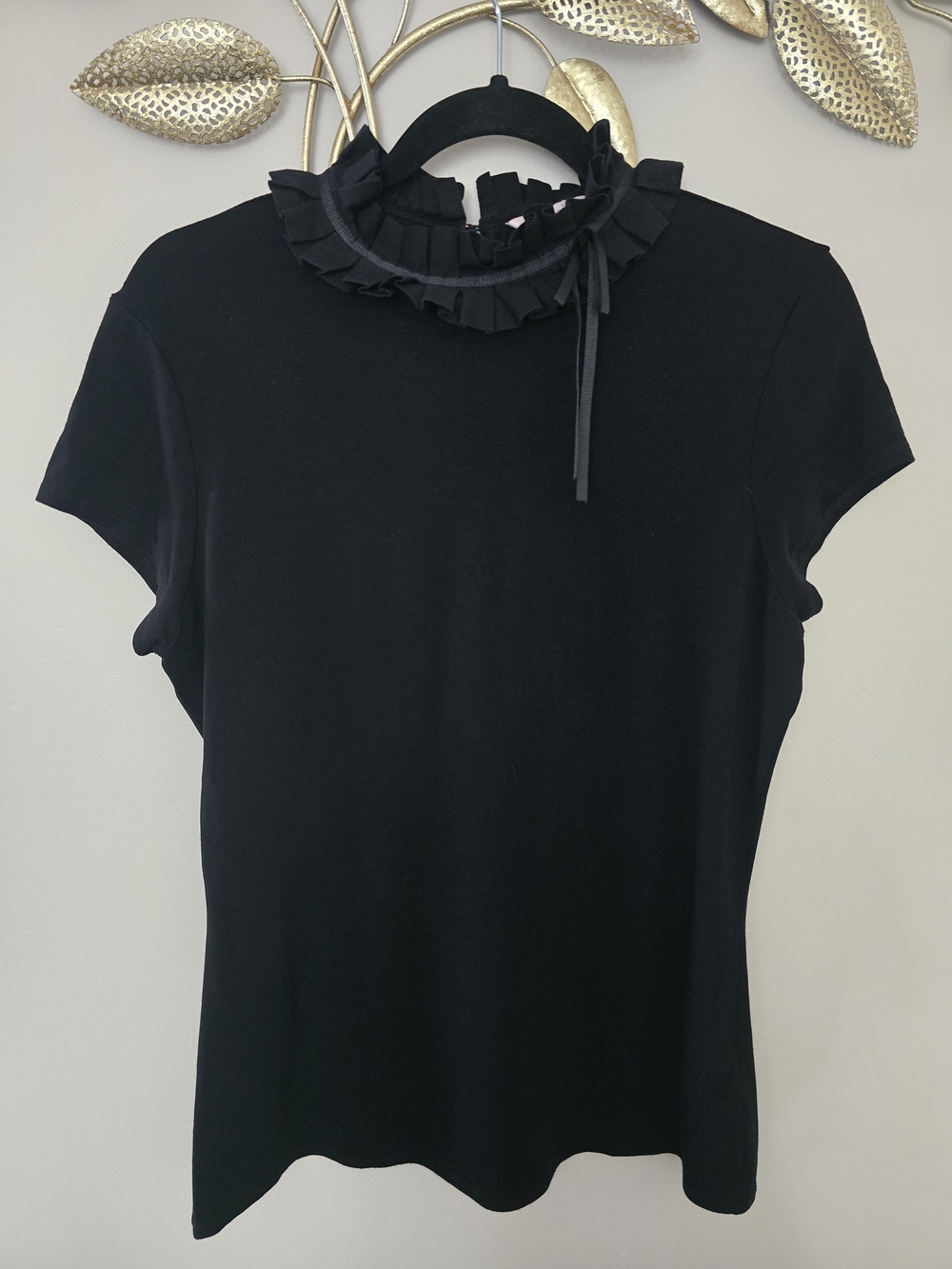 Ted Baker Nicohla Black Ruffle Tie-Neck Short Sleeve Tee Size M